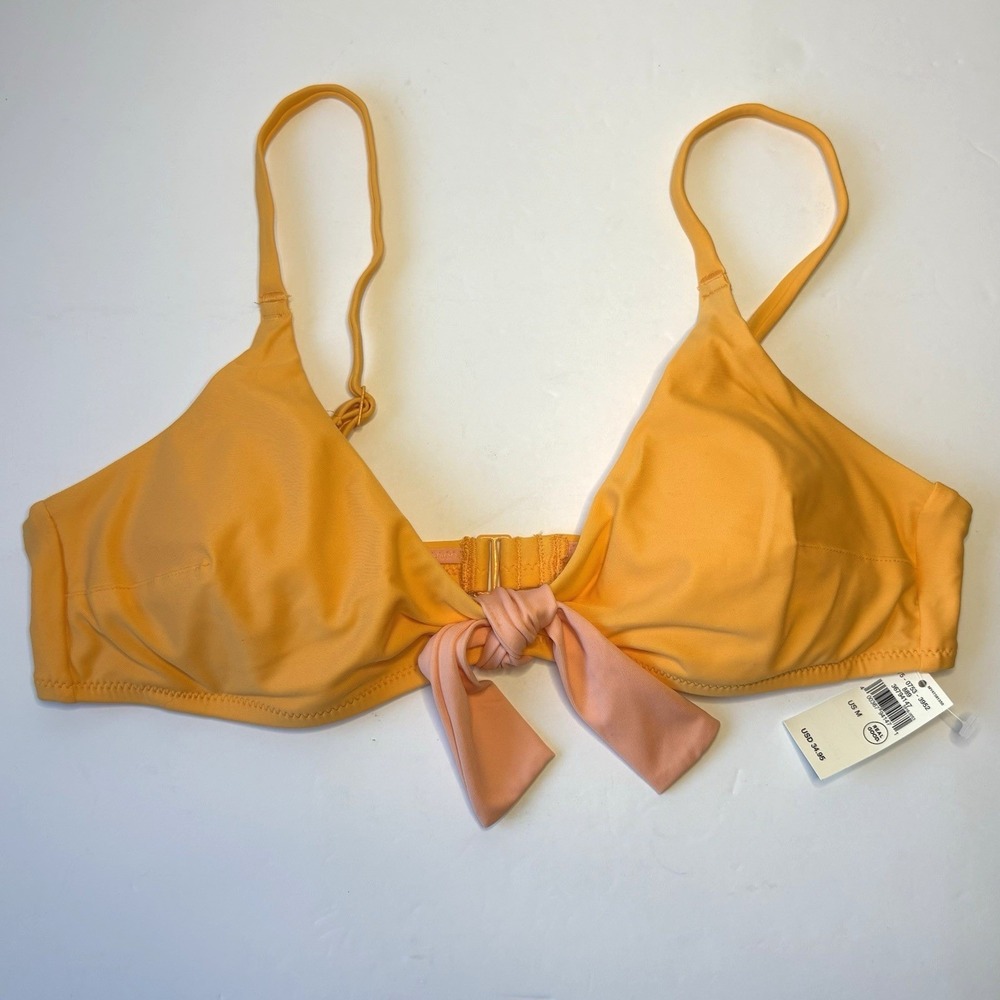 Aerie Yellow Front Knot Scoop Bikini Top Womens M Summer Beachwear Swim Tropical